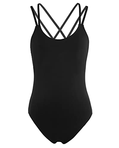 TiaoBug Women's Spaghetti Straps Ballet Dance Camisole Criss Cross Leotard Gymnastic Bodysuit Tops