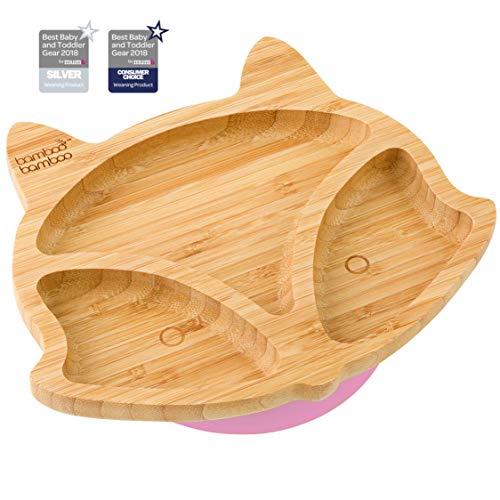 Book Cover bamboo bambooÂ® Baby Toddler Fox Cub Suction Plate, Stay Put Feeding Natural (Pink)