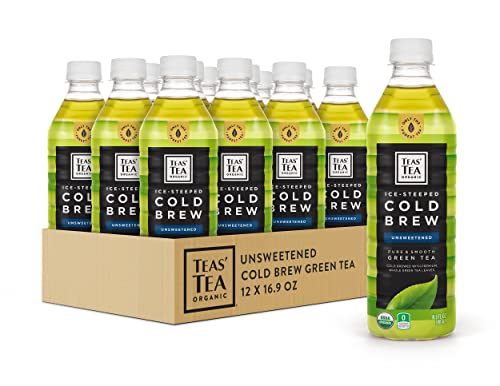 Teas' Tea Organic Cold Brew Unsweetened Green Tea (Pack of 12) Organic Zero Calories, Sugar Free