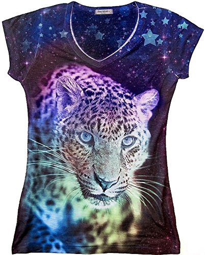 Made in USA - Colorful 3D Leopard Short Sleeve Womens V Neck T Shirt
