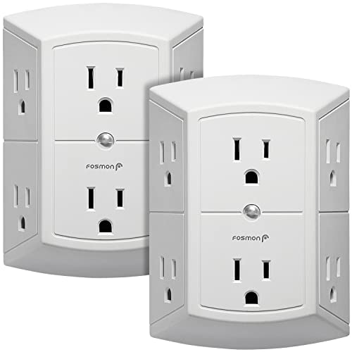 Fosmon 6 Outlet Wall Adapter Tap - ETL Listed (2 Pack), 15A 125V 1875Watts, 3 Sided Grounded Indoor Multi Plug Extender Splitter for Non-Surge Protection Cruise Ship, Travel, Hotel, Dorm, Office, Home