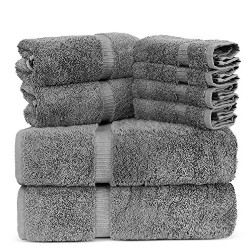 Book Cover Luxury Spa and Hotel Quality Premium Turkish 8 Pieces Towel Set (2 x Bath Towels, 2 x Hand Towels, 4 x Wash Cloths, Gray)