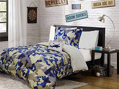 Book Cover Fancy Linen Kids/Teens Comforter Set Army Camouflage Beige Taupe Blue Comforter Set New # Camouflage (Twin)