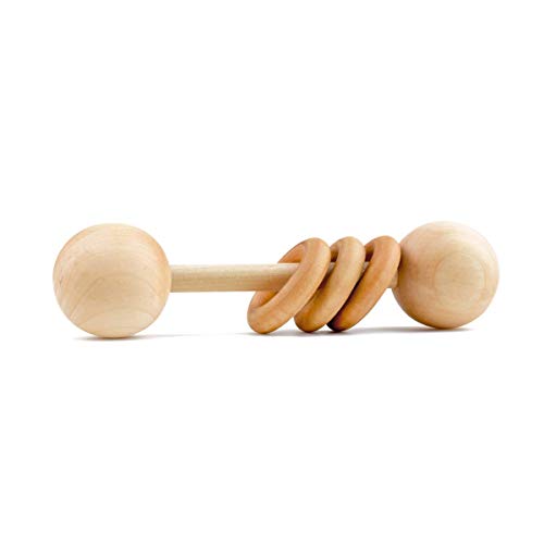 Book Cover Wood Baby Rattle Teether by Homi Baby, Perfect Montessori Grasping Teething Toy for Babies, Handmade in The USA, Sealed with Organic Virgin Coconut Oil & Beeswax (Natural)
