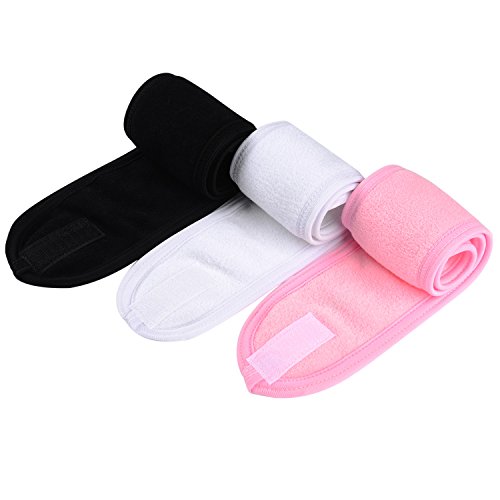 Book Cover Whaline Spa Facial Headband Make Up Wrap Head Terry Cloth Headband Adjustable Towel for Face Washing, Shower, 3 Pieces (White, Black, Pink)