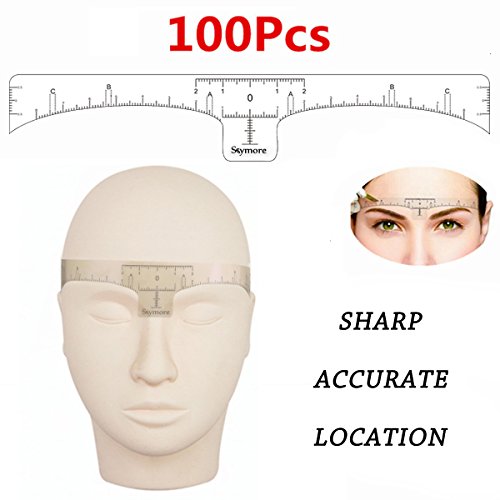 SKYMORE Eyebrow Ruler, 100Pcs Eyebrow Stencil Microblading Ruler, Disposable Eyebrow Template Eyebrow Ruler Sticker, Eyebrow Shape Kit for Microblading Supplies, 3 Minutes Makeup Tools For Eyebrow