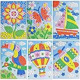 LZHZH Mosaic Sticker Art for Kids - 6 Pack DIY Craft Kits with Sunflower, Butterfly, Sailboat, Woodpecker, Hot Air Balloon, Airplane Designs, Easy Peel Stickers for Ages 3 4 5 6 7 8+