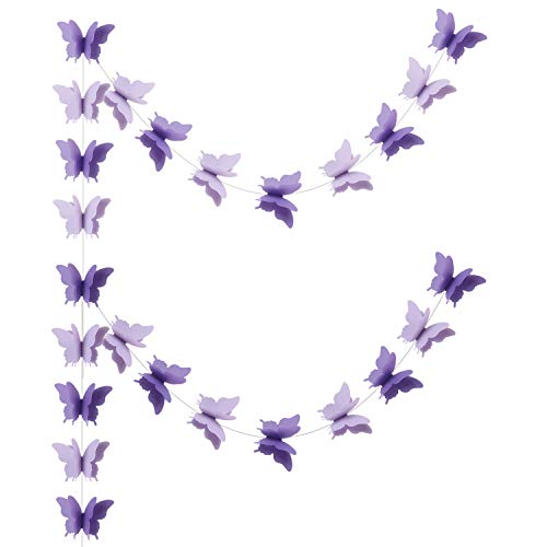 Book Cover Zilue Butterfly Banner Decorative Paper Garland Wedding, Baby Shower, Birthday & Theme Decor 110 Inches Long Set of 2 Pieces Lightpurple