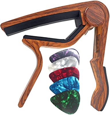 Book Cover WINGO Guitar Capo for Acoustic and Electric Guitars - Rosewood with 5 Picks