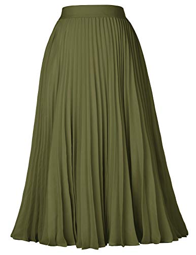 Kate Kasin Women's High Waist Pleated A-Line Swing Skirt KK659