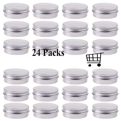 30 ml（1 oz） Silver Aluminum Round Lip Balm Tin Storage Jar Containers with Screw Cap for Lip Balm, Cosmetic, Candles( Pack of 24 )