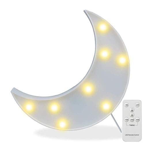 Book Cover Battery Operated Night Light LED Marquee Sign with Wireless Remote Control for Kids' Room, Bedroom, Gift, Party, Home Decorations(White Moon)
