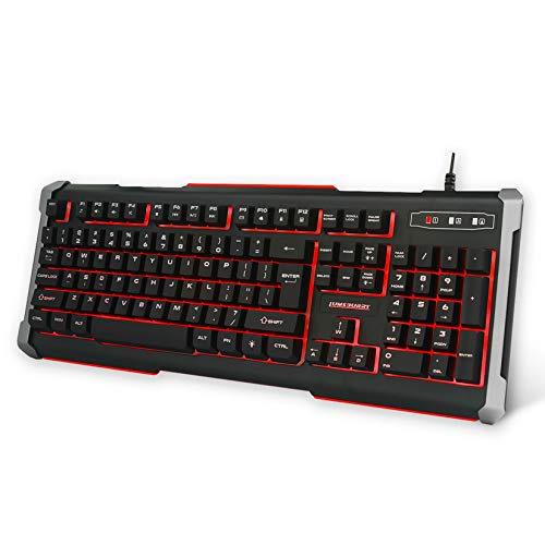 3 Colors LED Backlit Gaming Keyboard with Anti-ghosting Multimedia Control, Lumsburry Large Size USB Wired Keyboard for PC Games Office (Black&Red)