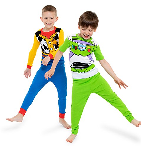 Book Cover Disney Boys' Little Toy Story Snug Fit Cotton Pajamas, Woody and Buzz-Green, 4