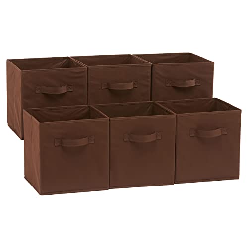 Amazon Basics Collapsible Fabric Storage Cubes Organizer with Handles, 10.5"x10.5"x11", Brown - Pack of 6