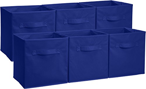 AmazonBasics Foldable Storage Bins Cubes Organizer, 6-Pack, Navy Blue