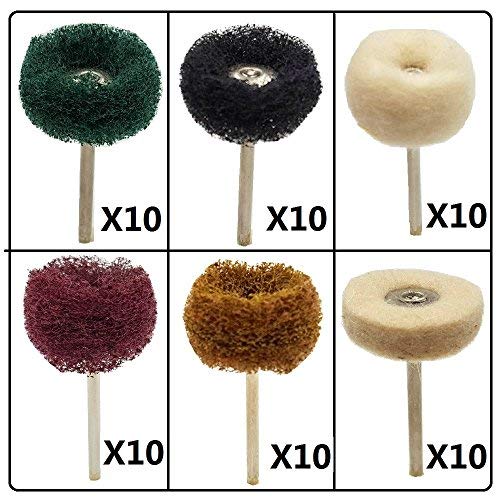 DerBlue 60 Pcs Multi-style Mini Abrasive Wheel Buffing Polishing Wheel Set For Dremel Rotary Tool