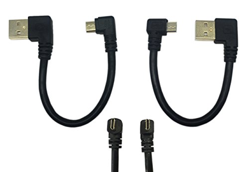 CERRXIAN 15cm 6inch Micro USB Short Cable Combo Gold Plated Left & Right Angle Micro USB 5 Pin Male to USB 2.0 Type A Left Angle Male Data Sync and Charge Cable (2-Pack)