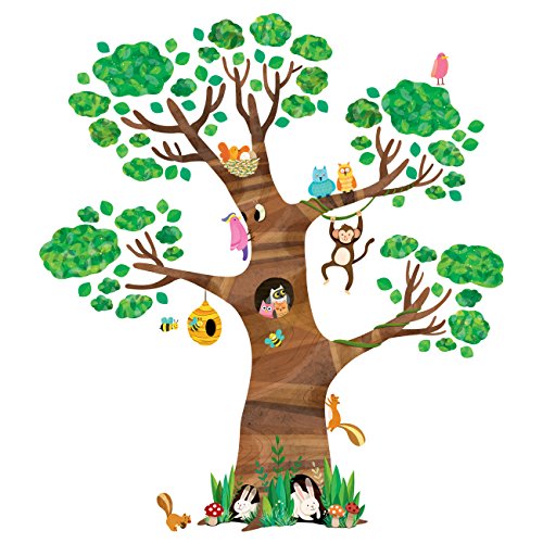 Book Cover DECOWALL DL-1709 Giant Tree and Animals Kids Wall Stickers Wall Decals Peel and Stick Removable Wall Stickers for Kids Nursery Bedroom Living Room dÃ©cor