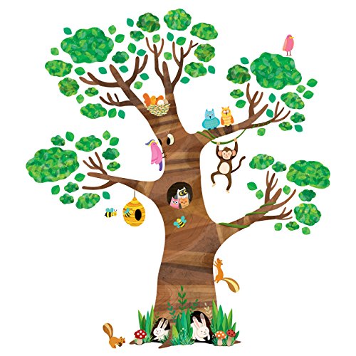 DECOWALL DL-1709 Giant Tree and Animals Kids Wall Stickers Wall Decals Peel and Stick Removable Wall Stickers for Kids Nursery Bedroom Living Room dÃ©cor
