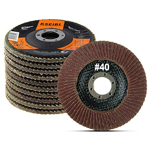 KSEIBI 686008 Aluminum Oxide 4 1/2 in Auto Body Flap Disc Sanding Grinding Wheel 10 Pack (40 Grit)
