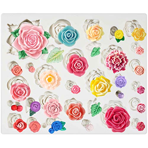 FUNSHOWCASE 21 Cavity Roses Collection Fondant Candy Silicone mould for Sugarcraft Cake Decoration, Cupcake Topper, Polymer Clay, Soap Wax Making Crafting Projects