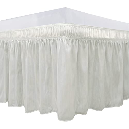 Book Cover Biscaynebay Wrap Around Bed Skirts with Adjustable Belts for Queen Beds 15 Inches Drop, Ivory Elastic Dust Ruffles, Easy Fit Wrinkle & Fade Resistant Luxurious Silky Fabric Solid Color