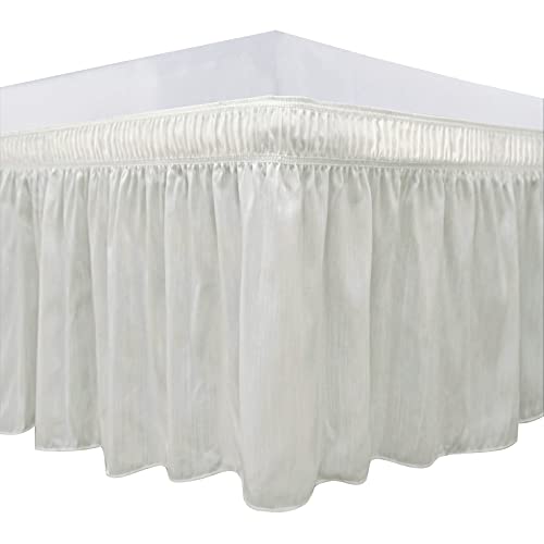 Biscaynebay Wrap Around Bed Skirts with Adjustable Belts for Queen Beds 15 Inches Drop, Ivory Elastic Dust Ruffles, Easy Fit Wrinkle & Fade Resistant Luxurious Silky Fabric Solid Color