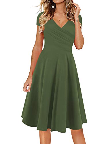 oxiuly Women's Casual Dresses Criss-Cross V-Neck Floral Flare Midi Summer Dress OX233