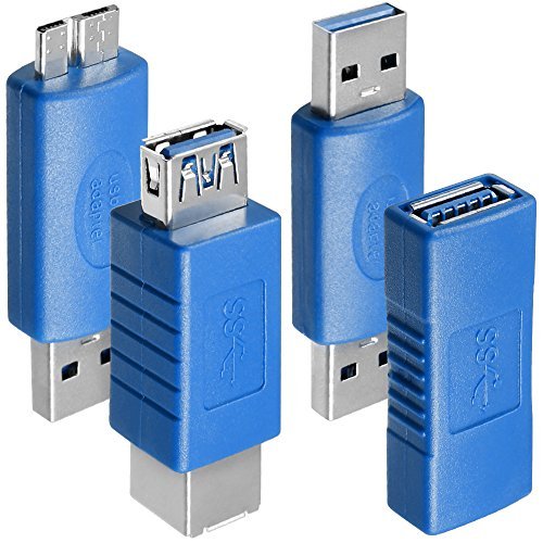 AFUNTA 4 Kinds of USB 3.0 Adapters, USB 3.0 Type-A Female to Female and Male to Male, Type A Female to B Female, Micro-B Male to TypeA Male, High Convert Speed Extension Coupler Connector