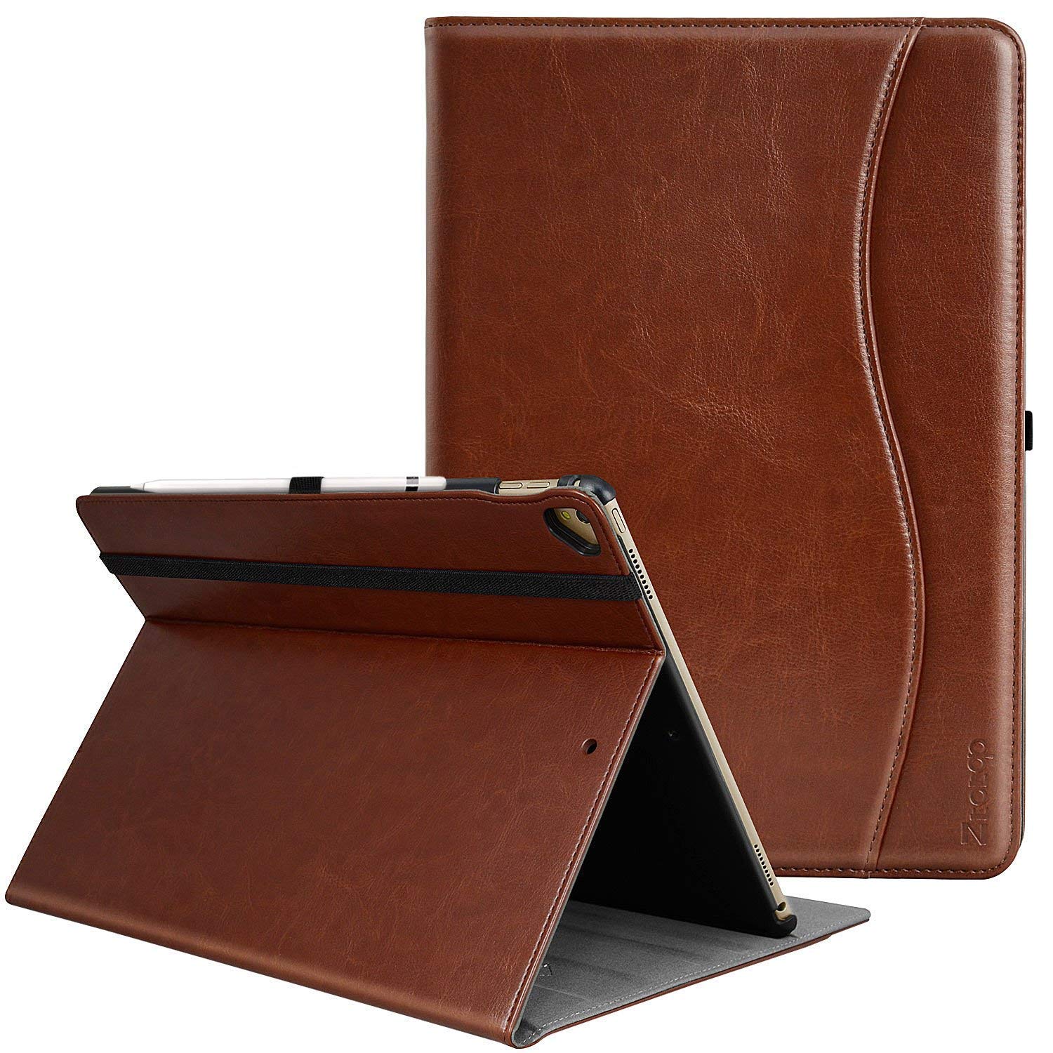 ZtotopCase for iPad Pro 12.9 Inch 2017/2015 (Old Model,1st & 2nd Gen), Premium Leather Business Folding Stand Folio Cover with Auto Wake/Sleep and Document Card Slot, Multiple Viewing Angles,Brown