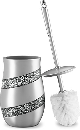 Book Cover DWELLZA Toilet Bowl Cleaner Brush and Holder Set - Silver Mosaic Collection - Decorative Toilet Scrubber - Silver Bathroom Accessories - Good Grips Toilet Brush and Holder - (Silver Gray)