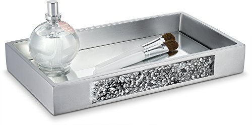 DWELLZA Silver Mosaic Vanity Mirror Tray for Dresser (11.1" x 6.2" x 1.5") - Decorative Cosmetics Organizer- Durable Resin- Best Trays for Arranging Perfume Jewelry Makeup (Silver Gray)