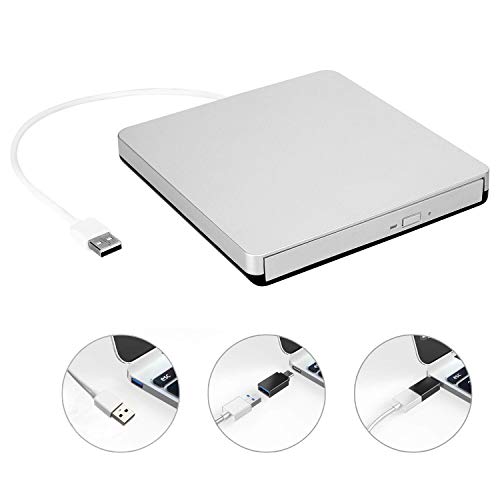 External USB 2.0 DVD Drive, DVD +/-RW CD +/-RW Writer Burner Player with Classic Silvery for MacBook Air, MacBook Pro, Mac OS, PC Laptop
