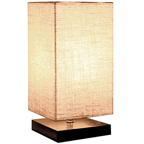 Book Cover Minerva Wood Table Lamp - Solid Fabric Shade Bedside Desk Lamps for Bedroom, Living Room, Study (Square)