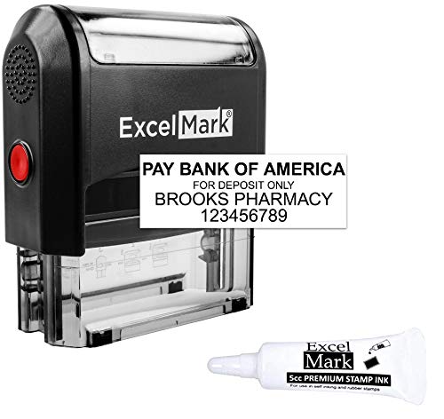 Custom Self Inking Rubber Stamp - Bank Deposit Stamp - 4 Lines - with Ink Bottle 5cc (A2359)