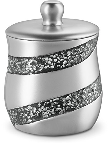 Book Cover Creative Scents Silver Mosaic Qtip Holder - Decorative Cotton Ball Jar - Durable Resin cotton Swab dispenser - Beautiful Bathroom Vanity storage Accessories