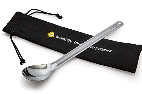 finessCity Longest Titanium Long Handled Spoon it's 9.65 inch/ 245mm Long Spoon with Bigger Polished Bowl, Titanium Spoon comes with Waterproof Case