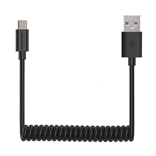 [2 Pack] Yellowknife Coiled USB Type C Cable, USB C to USB A 2.0 (3.3ft) Fast Charging Sync Coiled Cord for Type-C Devices(Type C 2 pack black)