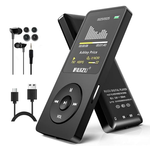 Mp3 Player, RUIZU X02 Ultra Slim Music Player, Long Battery Life Mp3 with FM Radio, Voice Recorder, Video Play, Text Reading, 80 Hours Playback and Expandable Up to 128 GB (Black)â€¦