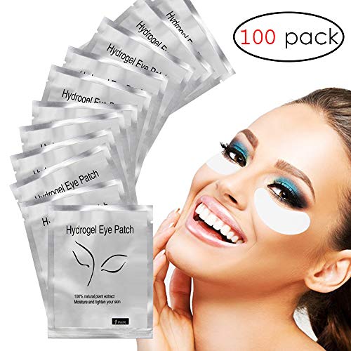Adecco LLC Under Eye Gel Pads, 100 Pairs Set Eyelash Extension Pads, Lint Free DIY False Eyelash Lash Extension Makeup Eye Gel Patches