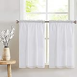 Lazzzy White Kitchen Curtains Cafe Curtains Waffle Textured Tiers for Bathroom 24 Inch Length Window Set for Living Room Bedroom Light Filtering Drapes Rod Pocket 2 Panels