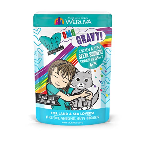 Weruva B.F.F. OMG - Best Feline Friend Oh My Gravy!, Seeya Sooner! with Chicken & Tuna in Gravy Cat Food, 2.8oz Pouch (Pack of 12)