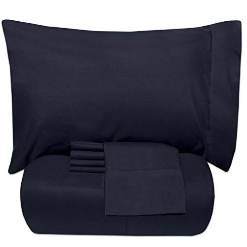 Sweet Home Collection 5 Piece Bag Comforter Set Solid Color All Season Soft Down Alternative Blanket & Luxurious Microfiber Bed Sheets, Twin, Navy