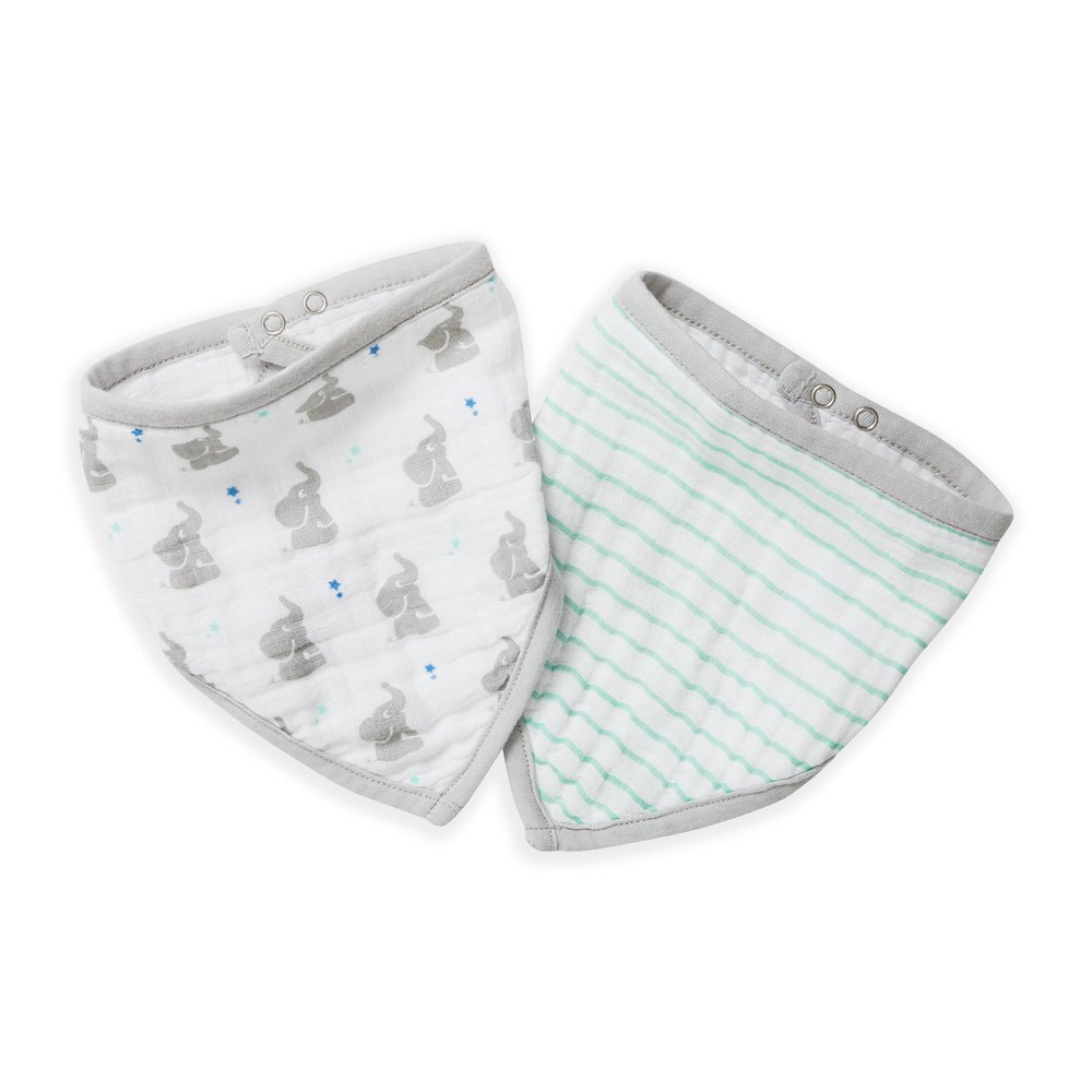 Aden by Aden + Anais Bandana Bib, 100% Cotton Muslin, Soft Absorbent 3 Layers, Adjustable, 8.5" X 16", 2 Pack, Baby Star