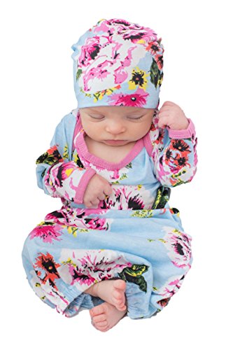 Baby Be Mine Newborn Gown and Hat Set Layette Romper Coming Home Outfit (Newborn 0-3 Months, Isla)