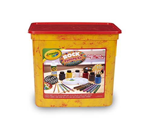 Crayola Rock Painting Art Kit for Kids Includes to Create Intricate Rock Art Projects: Paints, Metallic Markers, Brushes, Paint Mixing Tray & Finishing Glaze in a Resealable Tub