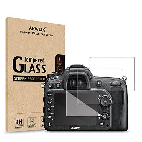 (Pack of 3) Tempered Screen Protector For Nikon D7100 D7200 D800 D800e D810 D750 D600 D610 D500, Akwox [0.3mm 2.5D High Definition 9H] Optical LCD Premium Glass Protective Cover