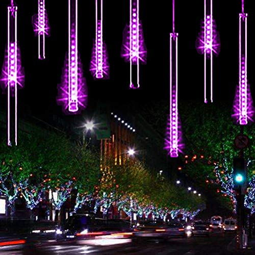 YSIM Meteor Shower Rain Lights,Twinkling Romantic Lights for Party, Wedding, Christmas, etc.11.8inch 8 Tubes (Purple)