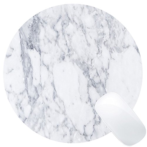 Wknoon White Marble Round Mouse Pad Cute Mat White Grey Circular Mouse Pads